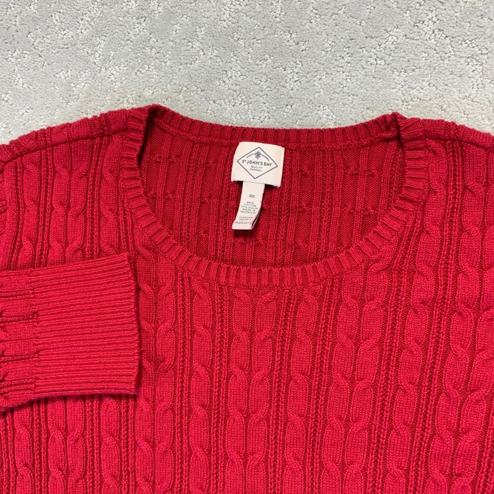 St‎ John's Bay Womens Cable Knit Sweater 3X Red Crew Neck Long Sleeve Cottage